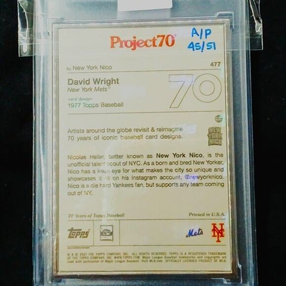 Topps Project70® Artist Proof Card 477 -1992 David Wright by New York Nico 45/51 - Picture 6 of 6